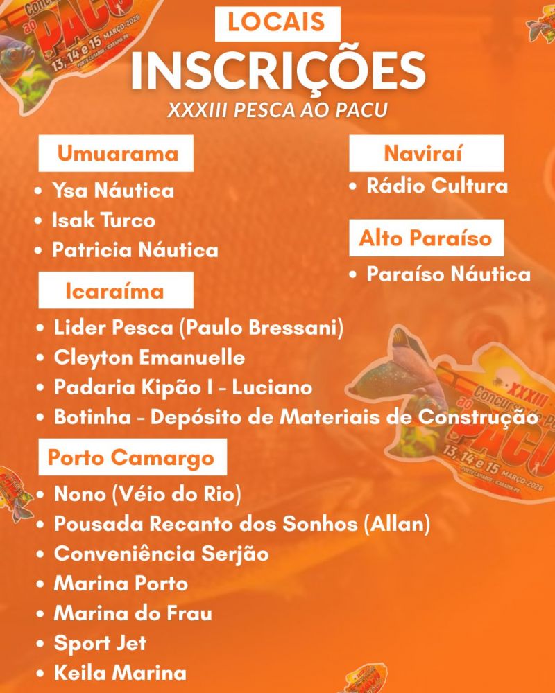 INSCRIÇÕES - XXXIII CONCURSO DE PESCA AO PACU 