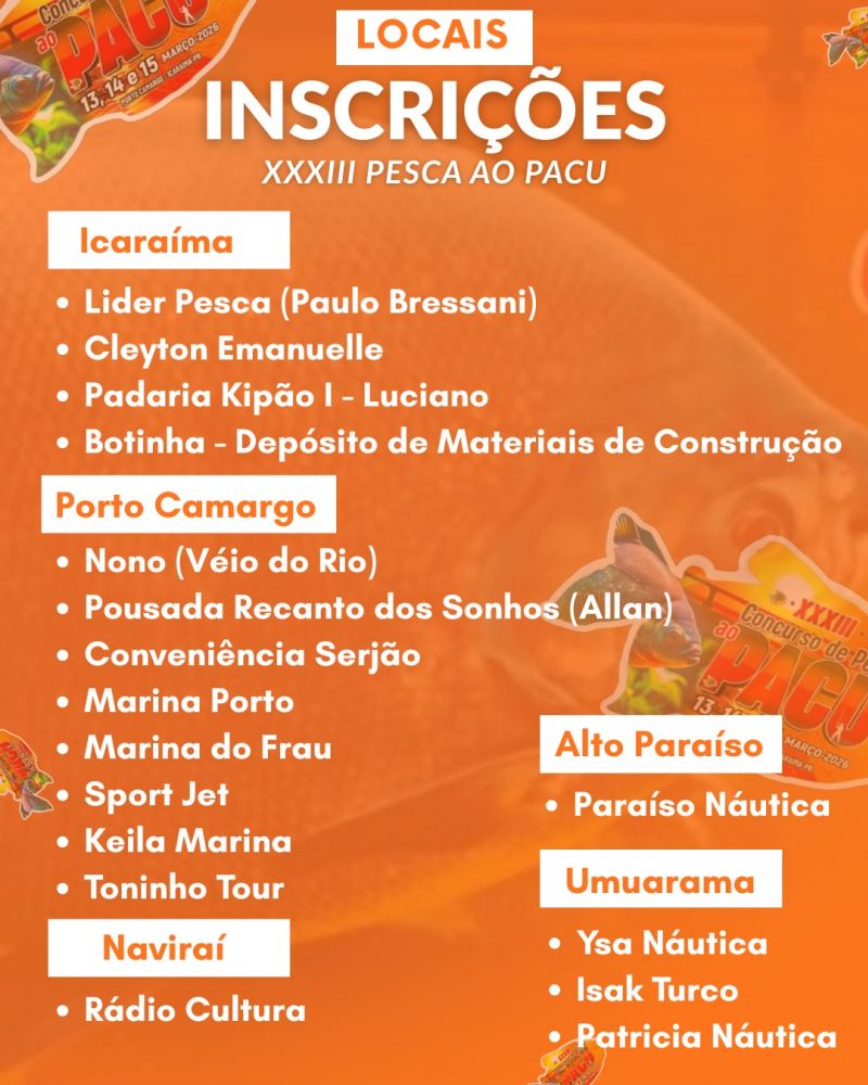 INSCRIÇÕES - XXXIII CONCURSO DE PESCA AO PACU 