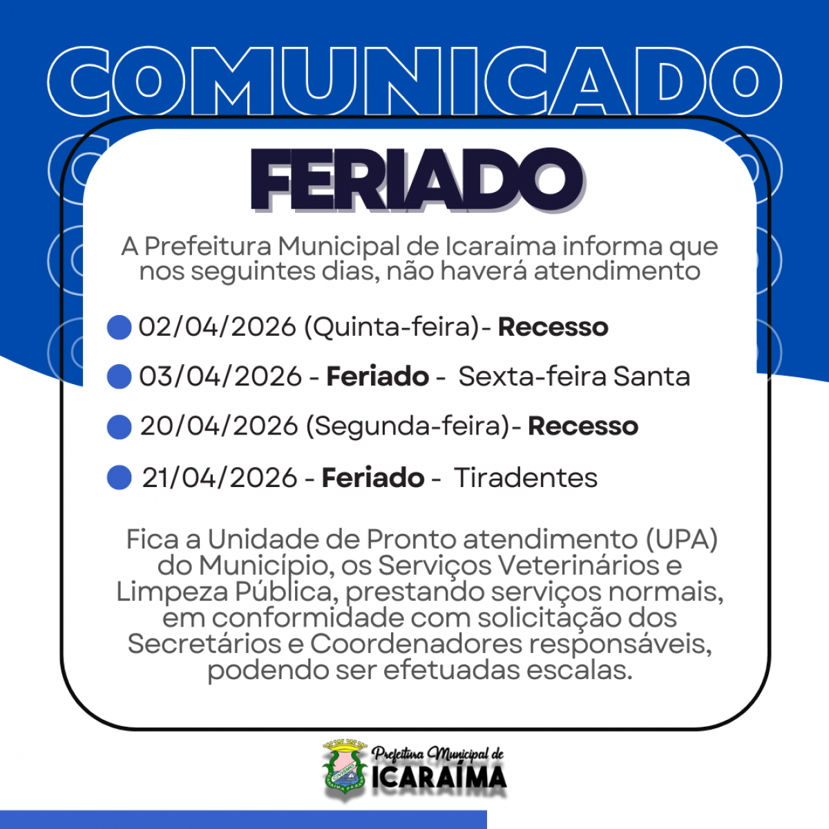 FERIADOS E RECESSOS