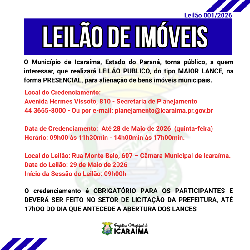 LEILÃO DE IMOVEIS 001/2026