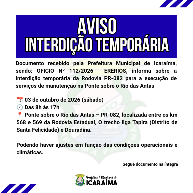 AVISO - INTERDIÇÃO TEMPORÁRIA