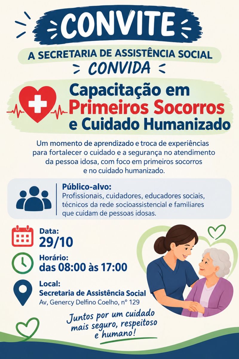 CONVITE - CAPACITAÇÃO PRIMEIROS SOCORROS E CUIDADO HUMANIZADO